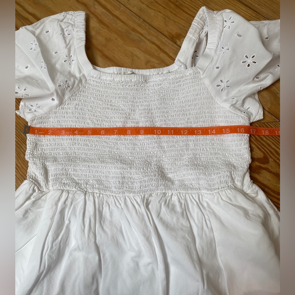 Beachlunchlounge White Smocked Eyelet Sleeve Midi Dress Large - Picture 9 of 11